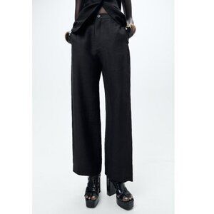 Zara Women's Linen Blend Black Wide Leg Pants ZW Collection Spring Summer Sz XL